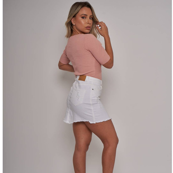 NWT - White Distressed Frayed Denim Mini Skirt - Small - Picture 4 of 6